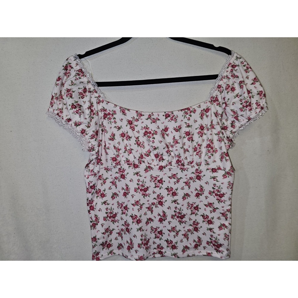 Lush Women's Floral Pink Romantic Y2k Style Sweet Feminine Blouse Top XL - Picture 7 of 8